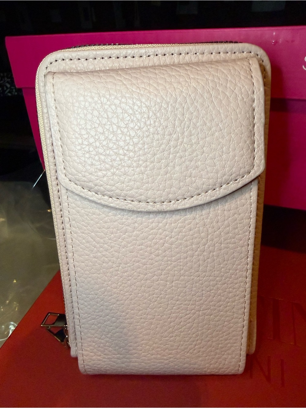Leather Phone Crossbody Wallet - Light Pink